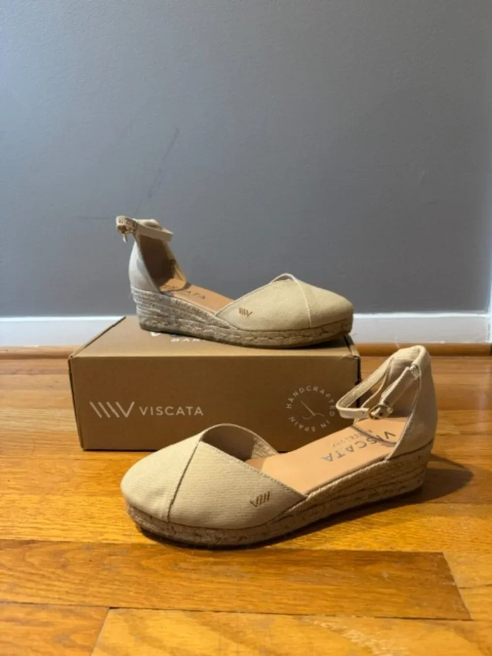NWOT Viscata Formiga Espadrille Wedge Sandals Size 38 Beige Made in Spain